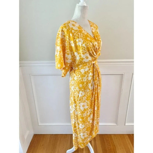 Alma Deia Yellow Print Twist Front Midi Dress NWT 38 M - Picture 5 of 12